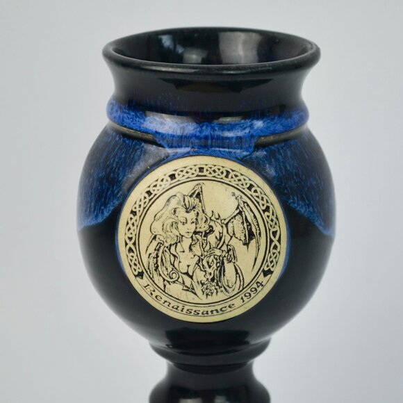 1994 Renaissance Festival Blue Drip Wine Goblet Deneen Pottery - Picture 2 of 7